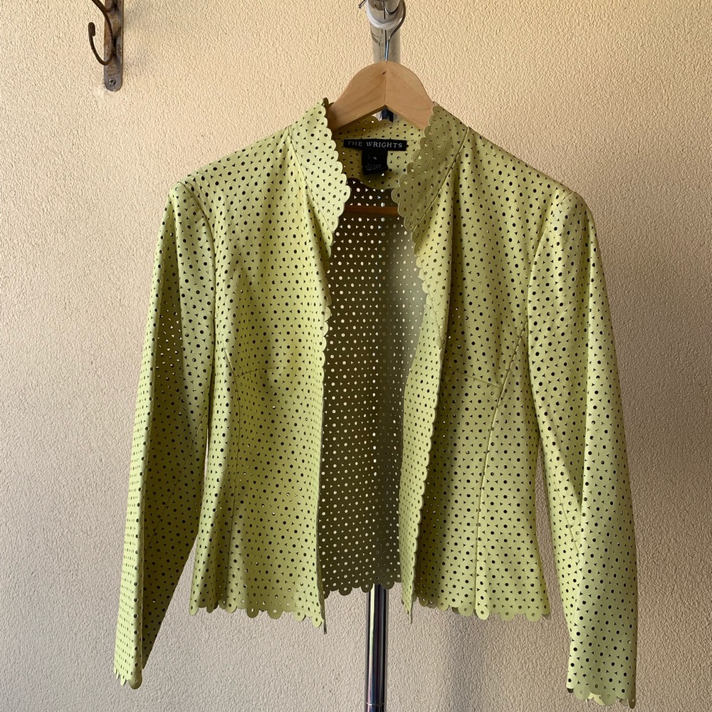The Wrights Green Crop Leather Jacket Sz 8
